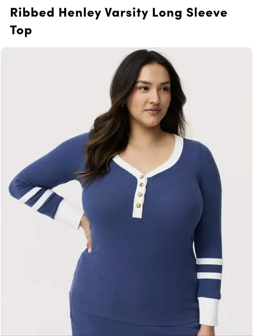 Ribbed Henley Varsity Long Sleeve Top - Green/White